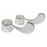 Wristblade handle made of brass with chrome finish. Designed for use with hot and cold water. Compatible with Gerber brand faucets. Commonly used in commercial and institutional settings where lever-operated handles facilitate hygiene and ease of operation