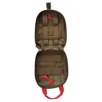 This nylon medical pouch in tan features a zipper closure and measures 7 inches by 5 1/2 inches. It is designed for organizing and carrying medical supplies in tactical, outdoor, or emergency medical kits
