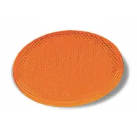 Round amber stick-on reflector with 3-inch diameter, made of acrylic. Complies with FMVSS standards. Used for vehicle conspicuity and safety marking on trailers, trucks, and other commercial vehicles requiring side or rear amber reflectors