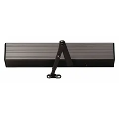 Heavy-duty, non-hold open door operator for limited-traffic interior/exterior applications. Measures 20 in Lg x 3 5/8 in Wd x 3 3/4 in Ht with dark bronze painted finish. Performance Grade 1 and ADA compliant. Suitable for commercial entrances requiring controlled closing without hold-open.