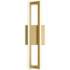 This Cass Wall Sconce delivers 1,800 lumens at 3000K with a CRI of 90, powered by 18W at 120V AC and dimmable. It measures 3 7/8 inches in length and 5 inches in width with a gold finish. Suitable for ambient lighting in commercial or residential interiors such as hospitality, retail, or corridor spaces.