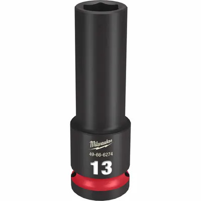 MILWAUKEE Deep Impact Socket: 1/2 in Drive Size, Metric, 13 mm Socket Size, 6-Point - 1/2" Drive Impact Sockets