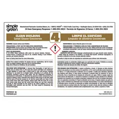 This 10-pack of secondary bottle labels measures 6 inches in width and displays the legend 'Simple Green Clean Building Carpet Cleaner Concentrate 4'. Designed for compliant chemical identification on secondary containers in industrial facilities, these labels support proper hazard communication and regulatory adherence during cleaning operations.