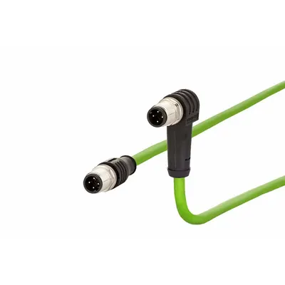 METZ CONNECT Cable: Cat5/PROFINET, M12 Plug Male Straight x M12 plug Male Right Angle - M12 Connector to M12 Connector Cordsets