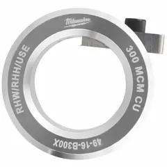 This stripping bushing is designed for use with MILWAUKEE tools 2435-20 and 2935-20. It accommodates copper cable up to 300 MCM and is rated for RHW/RHH/USE insulation types. The bushing enables clean insulation removal for electrical wiring applications.