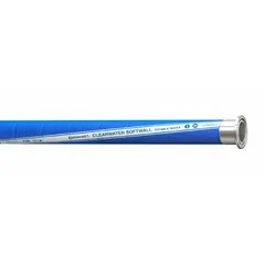 This hose assembly is designed for potable water discharge in industrial, agricultural, and municipal applications. It features a smooth EPDM cover and synthetic spiral-plied fabric reinforcement. The assembly includes 1 in x 1 in fittings and operates within a temperature range of -40° to 212°F.