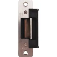This electric strike is designed for use with cylindrical and mortise locksets in access control systems. Constructed of stainless steel, it measures 4 7/8 inches in height and operates on 24V AC/DC. Rated as heavy duty, it is suitable for high-traffic commercial or industrial door openings requiring secure remote release