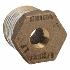 This threaded low-pressure pipe fitting is used to connect potable water lines in plumbing systems. It features a 1/2 in x 1/8 in straight brass body with PTFE thread sealant, rated for Class 125 and a maximum operating pressure of 200 psi.