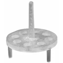 This clear PMP (polymethylpentene) test tube rack holds up to 8 tubes in 8 compartments. With an overall height of 2 5/8 inches, it is suitable for organizing samples during experiments, storage, or transport in laboratory settings.
