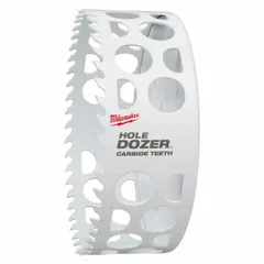 This 5-inch diameter hole saw is designed for cutting through wood, metal, and plastic. With 4 teeth per inch, it balances cutting speed and surface finish. The 5/8"-18 thread size allows attachment to compatible arbors. Maximum cutting depth is 1 5/8 inches.
