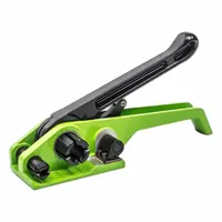 Manual tool for tensioning and sealing poly cord strapping around packages or bundles. Fits 3/4 in strap width with a flat seal surface. Suitable for standard-duty industrial packaging applications