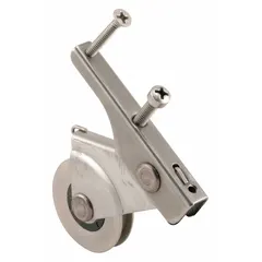 This roller assembly is designed for use in sliding screen doors, providing guidance and support for smooth operation. It measures 6 7/16 inches in both overall height and length, with a gray, unfinished finish. Supplied as a pair (1 PR), it is suitable for residential and light-commercial door repairs.
