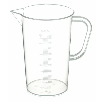 OEM Tall Form Plastic Beaker with Handle, Clear Polypropylene, 1,000 mL - Tall Form Plastic Beakers with Handles