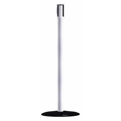 TENSABARRIER Single Belt Receiver Post: Round Flat, 38 in Post Ht, White, Stainless Steel - Flat-Base Receiver Posts for Retractable Belt Barriers