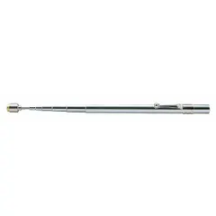 This magnetic pickup tool features a permanent magnet and a telescoping rigid steel shaft for retrieving ferrous metal objects from confined or hard-to-reach areas. The straight design and steel construction provide durability for common maintenance and retrieval tasks in industrial, automotive, and workshop settings.
