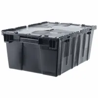 ORBIS Attached Lid Tote: 9.7 gal, 21 7/8 in x 15 1/4 in x 9 1/4 in, Black Body, Black Lid, Plastic (MPN FP143 Black Recycled)