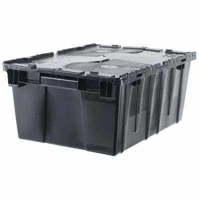 ORBIS Attached Lid Tote: 9.7 gal, 21 7/8 in x 15 1/4 in x 9 1/4 in, Black Body - Colored Attached-Lid Totes with Two-Piece Lids