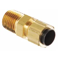 This WEATHERHEAD compression fitting adapter connects tubing to male pipe threads in fluid systems. It features a standard sleeve brass construction with Compression x MNPT configuration. Typical applications include pneumatic, hydraulic, and general industrial tubing connections