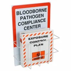 Wall-mount safety station, 20 in overall height, with included mounting hardware. Organizes bloodborne pathogen exposure control materials such as posters, manuals, and PPE for compliance in medical, laboratory, and industrial environments.