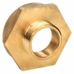 This brass rigid adapter connects a 2-1/2 in NH fire hose to a 1-1/2 in NH standpipe or hydrant outlet. It is used in fire protection systems and industrial safety setups where reducing or adapting hose thread size is required. The straight configuration and brass construction provide a secure connection for fire suppression applications.