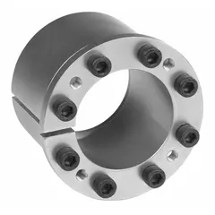 This flanged keyless bushing uses a multi-screw locking assembly to provide a backlash-free shaft-to-hub connection without keys or keyways. It fits a 15/16 in shaft diameter, with a 1 3/4 in outer diameter and 1.346 in width. Suitable for power transmission applications such as conveyors, pumps, and gearboxes where precise torque transmission and easy repositioning are required.