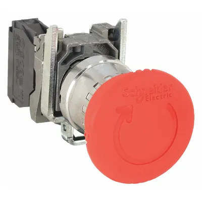 SCHNEIDER Emergency Stop Push Button: Non-Illuminated, Mushroom Head Profile, Metallic - Mushroom-Head Push Buttons