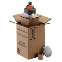 This UN-rated jug shipping kit (Type 4GV/X1.2/S) includes one 8 oz bottle and is sold as a 4-pack. The brown corrugated container is certified for transporting hazardous materials by ground and air
