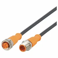 This double-ended cordset features a black PUR jacket designed for twisting applications. It has M12 male straight to M12 female straight connectors, 5 pins, 0.34 sq mm wire size, and a 5-meter cable length. Rated IP68, it is suitable for connecting sensors and actuators in industrial environments requiring reliable signal and power transmission