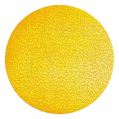 Solid yellow circle-shaped floor marking tape with no legend, made of PVC-P backing and acrylic glue adhesive. Each tape is 0.7 mm thick. Supplied in a pack of 10. Used to mark safety zones, walkways, or hazard areas on floors in industrial environments.