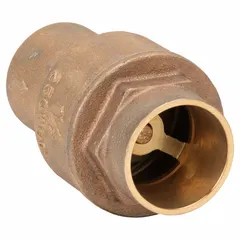 This inline disc check valve features a lead-free bronze body and a 1 1/2 in pipe size. It is designed to prevent backflow in plumbing and industrial piping systems handling water or other non-corrosive fluids. The swing disc mechanism allows for inline installation.