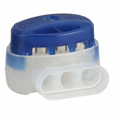 3M Insulation Displacement Connector: 3 Ports, Blue, 22 AWG – 14 AWG Run Size Range - Pigtail Butt Splice Wire Connectors
