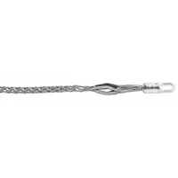 Galvanized steel mesh grip with rotating eye for pulling cables in underground installations. Accommodates cable diameters from 2.50 to 2.99 inches with a breaking strength of 33,000 lb. Suitable for utility and construction cable pulling applications