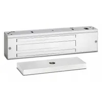 Aluminum electromagnetic lock for single doors. Measures 2 1/8 in height by 2 3/8 in width. Features instantaneous release delay. Suitable for access control systems requiring immediate unlocking