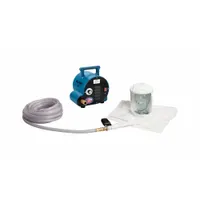 Complete supplied-air respirator system including a double bib hood, blower, and 50 ft hose. The double bib hood provides head and neck coverage. Used for respiratory protection in industrial environments where a continuous supply of breathable air is required