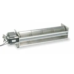 Direct-drive crossflow blower with 2 3/8 in wheel diameter, delivering 14.6 cfm at 1/100 hp. Operates on 115V AC, single phase. Features an open dripproof motor housing and C45 carbon steel wheel and housing. Suitable for compact OEM equipment requiring low-profile airflow, such as ventilation, cooling, and air movement in industrial machinery, electronics enclosures, and small HVAC systems.