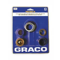 This pump repair kit is designed for use with Graco paint sprayer models 287513, 287579, and 287929. It contains components necessary to service the pump assembly, helping to restore performance in industrial painting and coating applications.