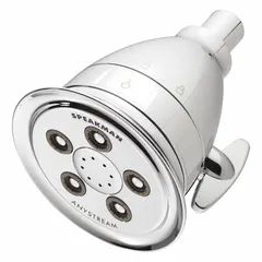 This fixed showerhead from the Hotel S-2005-HBF series features a multi-pattern design and a flow rate of 2 gpm. Constructed from brass and plastic, it is suited for commercial hospitality environments such as hotels and facilities requiring water-efficient shower fixtures.