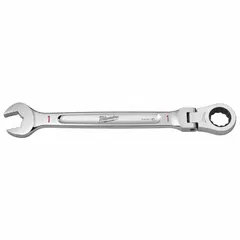 Chrome vanadium steel wrench with chrome finish. Features a 1 in 12-point ratcheting box end and an overall length of 2 1/8 in. Used for tightening and loosening fasteners in applications such as equipment maintenance and mechanical assembly.