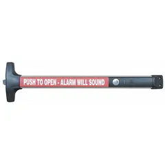 This rim-type exit device features a touchbar style for low-force operation. Constructed from aluminum, it is ADA compliant and suitable for doors up to 36 inches wide. Commonly used in commercial facilities to provide code-compliant egress.