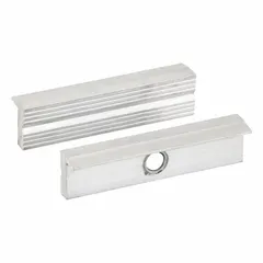 Aluminum magnetic vise jaw caps for 4 1/2 in vise jaw width. Attach magnetically to any vise type to protect workpiece surfaces during clamping. Suitable for general metalworking, fabrication, and assembly tasks.