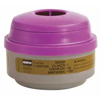Threaded combination cartridge/filter in magenta/olive color, supplied as a 1-pair pack. Designed for use with reusable respirators in environments where airborne contaminants are present. Provides protection against sulfur dioxide