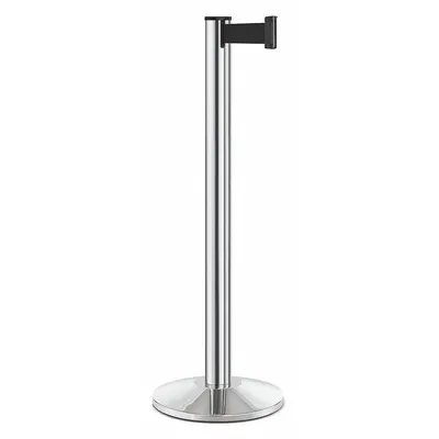 LAVI Barrier Post with Belt: Black, No Pattern, No Legend, 10 ft Belt Lg, Silver - Solid-Color Retractable Belt Post Barriers
