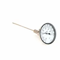 This adjustable-angle thread-mount dial thermometer features a 5-inch dial and a 9-inch stem. It measures temperature from 0°F to 250°F and -20°C to 120°C with accuracy of ±1% from 41°F to 200°F and ±1.5% otherwise. Suitable for installation in piping, tanks, and process equipment where local temperature indication is required