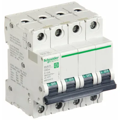 SCHNEIDER ELECTRIC IEC D-Curve 4-Pole Supplementary Protector - D-Curve, 4-Pole UL1077 DIN Rail-Mount Supplementary Protectors