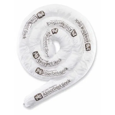 PIG Sorbent Sock: 3 in Dia, 10 ft Lg, 2 gal, No Connector, White, 6 PK - Sorbent Socks