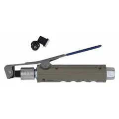 This pressure-feed blasting gun is rated at 9 cfm and includes four nozzles. It is compatible with glass bead abrasive media for surface preparation and cleaning tasks.