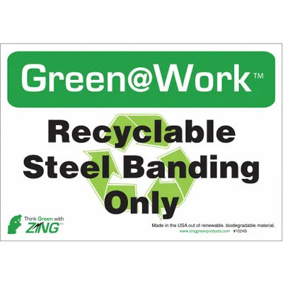 ZING Social Distancing Adhesive Sign: Plastic, Adhesive Sign Mounting, Not Retroreflective - Green@Work: Recyclable Steel Banding Only Signs