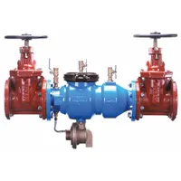 This Zurn RPZ backflow preventer is a standard configuration unit constructed of ductile iron with a 3-inch flange connection. It features an NRS gate valve shut-off and is designed to prevent reverse flow in potable water systems. Typical applications include commercial and industrial plumbing, irrigation, and fire protection systems