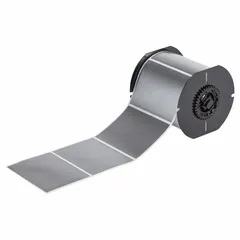Acrylic permanent adhesive label roll, 3 in x 4 in, 500 labels per roll. Halogen-free material. Compatible with BBP33, i3300, and i5300 printers. Used for industrial identification and labeling of wires, cables, components, and assets.