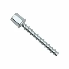 Steel screw-type rod hanger for vertical mounting in concrete. 3/8 in screw size, 1-5/8 in overall length, external hex drive. ICC approved for cracked and un-cracked concrete, seismic approved. 25-pack.